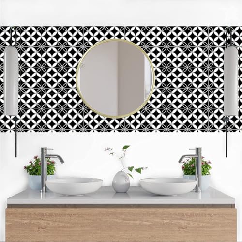 Image of Moroccan Tile Stickers | Waterproof Self Adhesive Peel & Stick Tile Decals for Kitchen Backsplash, Bathroom Wall, Floor, Furniture & Glass (8x8 Inch, Design 69)
