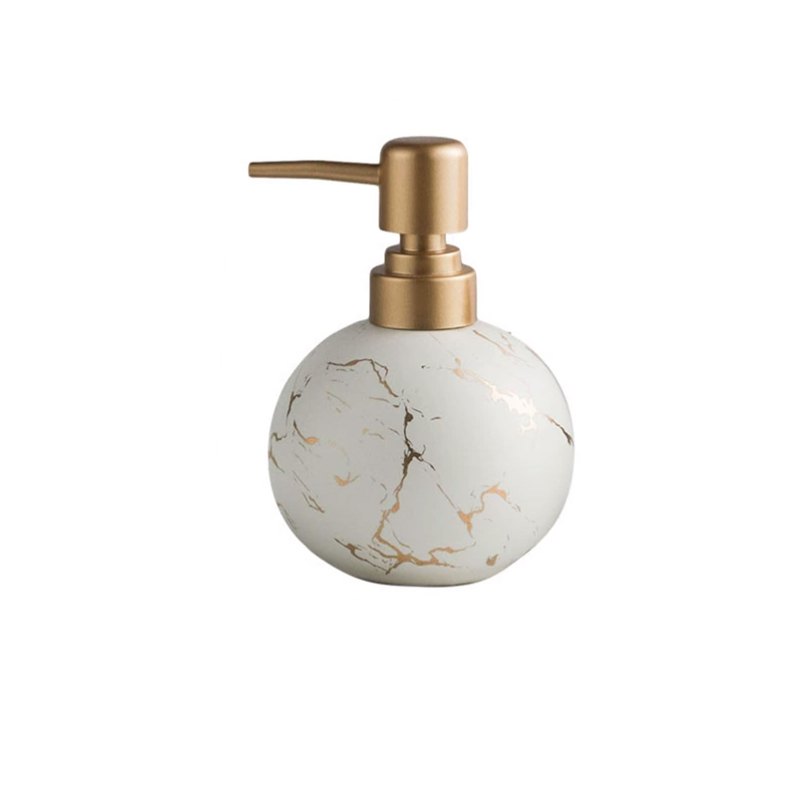 10.1oz Light Luxury Ceramic Soap Dispenser Round Bottle, Matte Metal Pump Head, Countertop(Wei�)