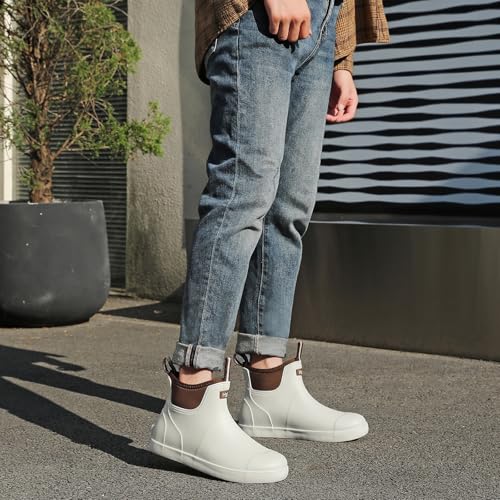 Image of Men's Deck Boots, Deck Shoes Waterproof Rain Boots, Saltwater Fishing Ankle Boots, Non-Slip Rubber Garden Muck Boots for Gardening Boating Camping Sailing Fishing