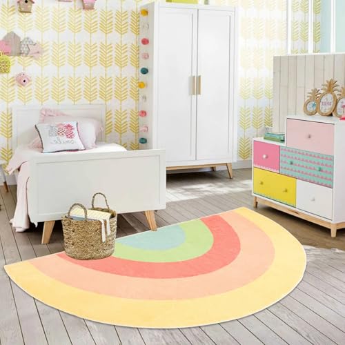 Lacomfy Kids Rug Half Circle Rainbow Bedroom Carpet 6Ft Cartoon