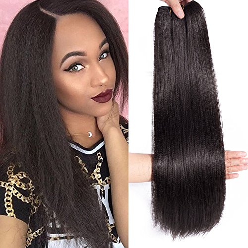 Yaki Straight Hair Bundles With Closure Kinky Straight Hair Extensions (18" 18" 18" 18" with 16" closure)