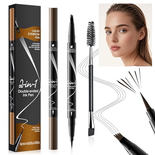 2-in-1 Augenbrauenstift Wasserfest – Dual-Ended Eyebrow Pencil mit 4-Zinken-Micro-Gabelspitzen-Applikator Pinselspitze Erzeugt Natürliche Augenbrauen – Wischfester Augenbrauenstift (Dunkelbraun)