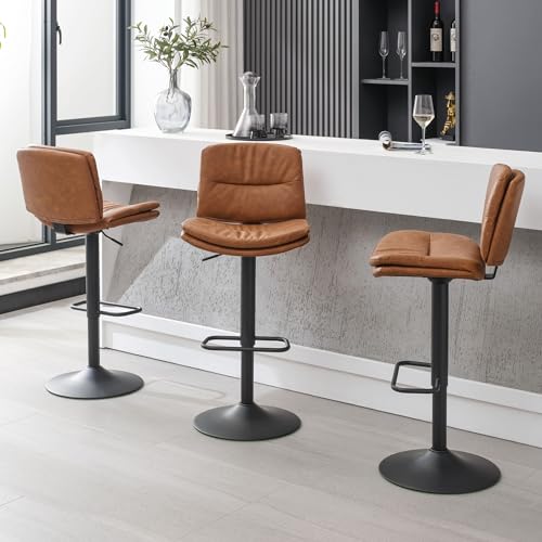 Image of FIRAVOE Adjustable Bar Stools Set of 3, Faux Leather Swivel Barstools