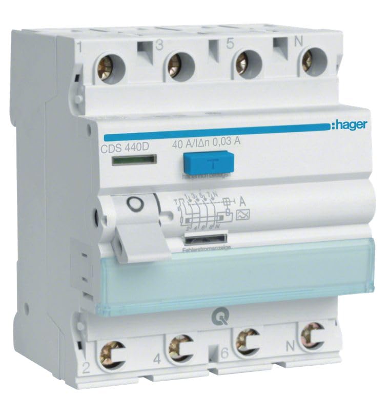 Fehlerstrom Schutzschalter Hager Typ A 40A 30mA 3P+N 6kA QuickConnect-Technik