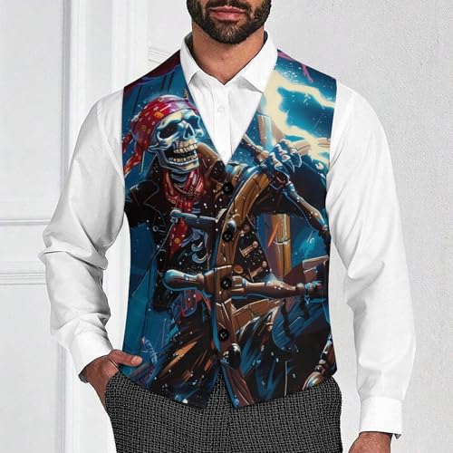 Skeleton Pirate Ocean Storm Novelty Men's Suit Vest Funny Formal Dress Vests Business Waistcoat2