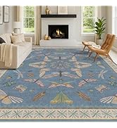 Washable Living Room Rug 8x10, Dusty Blue Area Rugs for Bedroom Under Bed, Dining Room Under Kitc...