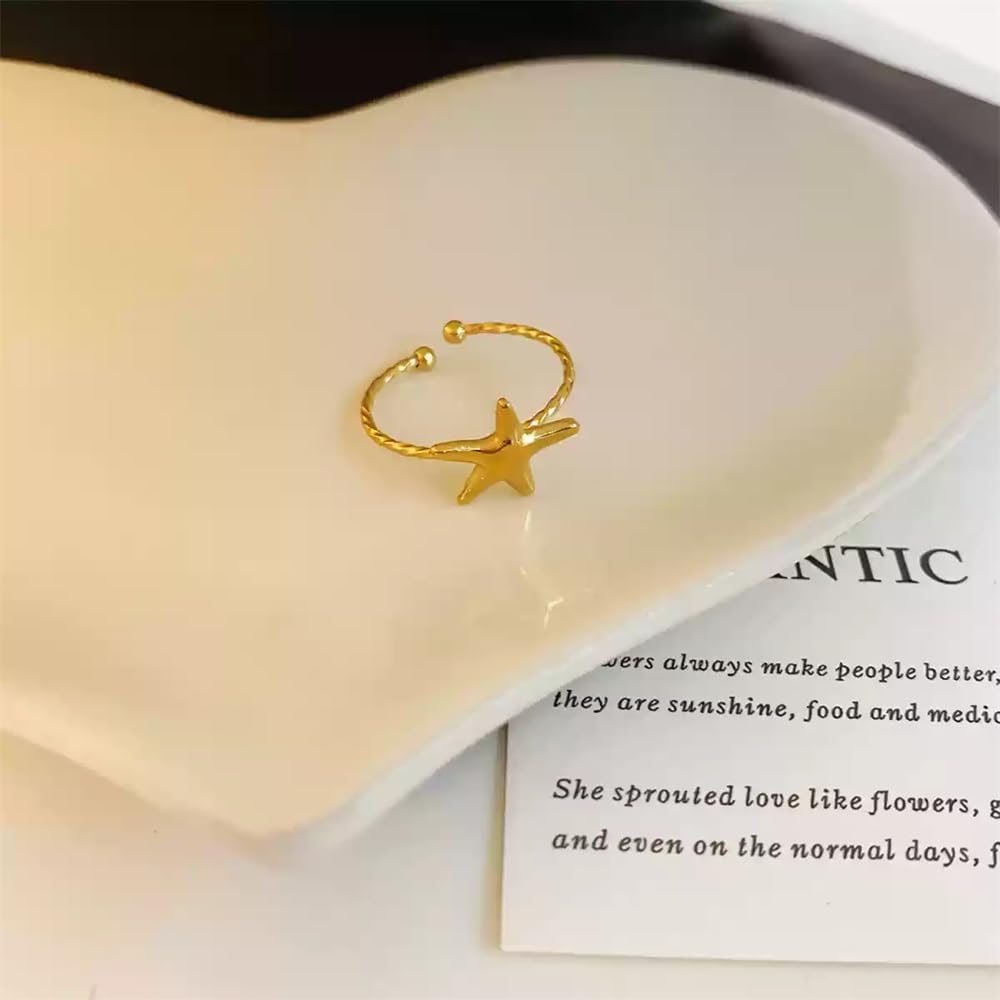 OIDIMS Boho Gold-Tone Starfish Open Wrap Stacking Ring for Women Fashion Adjustable Ocean Sea Star Statement Finger Band Tail Rings Beach Surfer Comfort Fit Charm Jewelry Chic Holiday Summer Party - Image 6