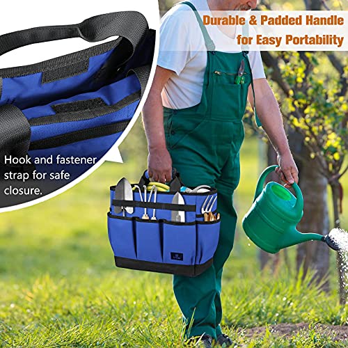 SITHON Gardening Tote (Bag Only), Garden Tool Kit Holder Home Organizer Storage Carrier with Handle 8 Roomy Pockets, Heavy Duty Wear Resistant for Indoor Outdoor Gardening (Blue/Black)