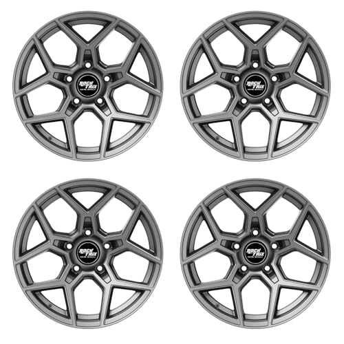 RockTrix RT105 17 inch Wheel Compatible with Jeep Wrangler JK JL 17x9 5x5 Wheels (-12mm Offset, 4.5in Backspace) 5x5 PCD, 71.5mm Bore, Gunmetal Wheels, Also fits Gladiator JT Rims