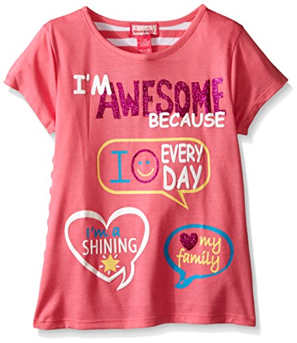 Dream Star Girls' Short Sleeve Screen Front Yarn Dye Back Top