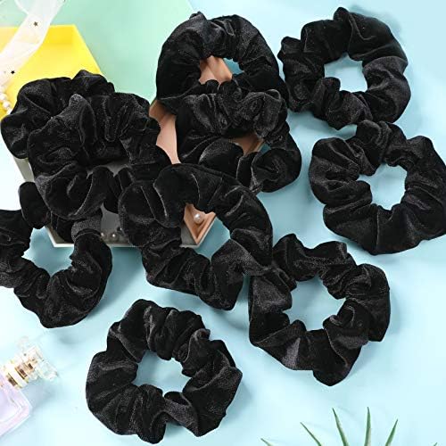 VENUSTE Black Scrunchies for Women, Premium Velvet Scrunchy for Hair, Elastic Thick Bands, Soft Ropes Ponytail Holder Hair Accessories, 12 Pack