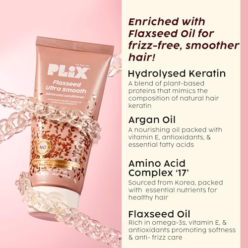 Image of PLIX- THE PLANT FIX Flaxseed Ultra Smooth Combo | Shampoo, Conditioner & Anti-Frizz Serum | Plant Keratin PF | Flaxseed Oil | Argan Oil | Smoothens Out Hair | Controls Frizz | For Men & Women