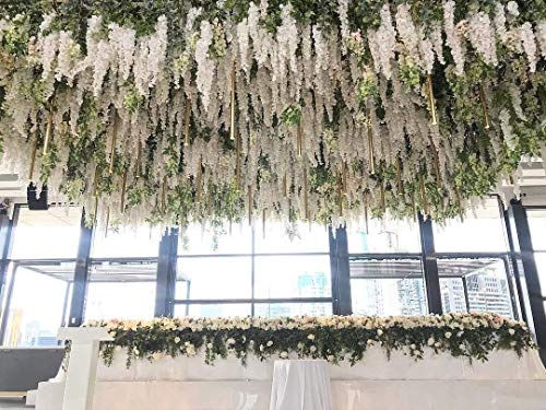 Luyue 3.18 Feet Artificial Silk Wisteria Vine Ratta Silk Hanging Flower Wedding Decor,6 Pieces,(Off-White) #TOP7