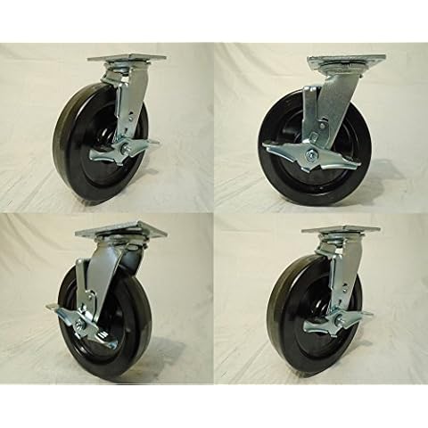 8"x2" Swivel Casters Heavy Duty Phenolic Wheel Brake (4), Supports 1,250 lbs Each Cover