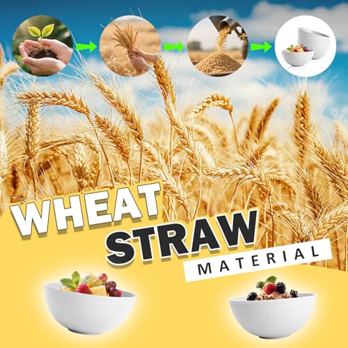 Image of Wheat Straw Cereal Bowls 40 OZ, Unbreakable Bowls Set of 6, Microwave & Dishwasher Safe Bowl for Kitchen, Reusable Plastic Bowl for Cereal, Soup, Salad and Ramen, White