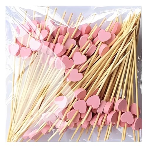 KOMUNJ Juego de 100 palitos de cóctel de madera, pinchos de cóctel de 12 cm, para fiestas, regalos, carnaval, cumpleaños, barbacoa, comida para dedos, brochetas de frutas, color rosa