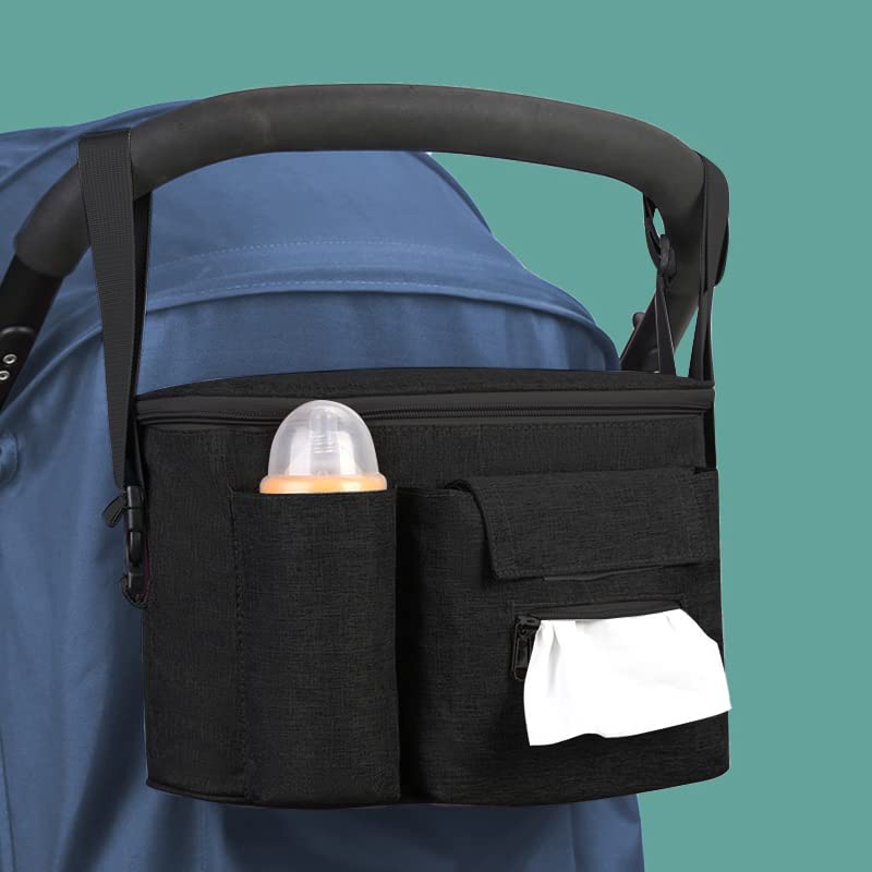 Bolsa Organizadora Para Cochecito,Bolsa de Cochecito Impermeable,Gran Capacidad Bolso Organizador Carrito Bebe Universal,Bolso Carro Bebé con Sangle réglable para el Hombro Accesorios de bebé negro