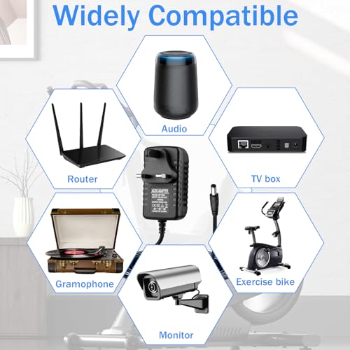 9V 2A Power Supply Adapter, 100-240V 50/60hz AC to DC Transformer UK Plug for Arduino UNO R3 Schwinn Bike A10 140 170 Effects Pedals Blood Pressure CCTV Camera Label Makers (DC Jack 5.5 * 2.5mm, 1m) - Image 2