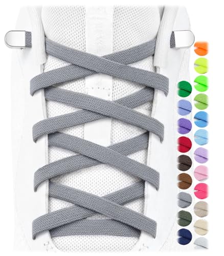 Image of Stepace 2 Pairs Elastic No Tie Shoe Laces for Kids and Adults Sneakers, Stretch Flat Tieless Shoestrings