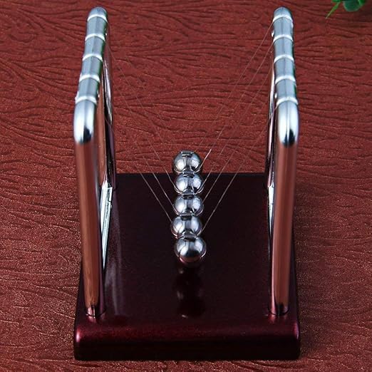 Image of Premsons Newton Cradle Pendulum - Big Metal Perpetual Motion Toy | Swing Balance Collision Balls with Polished Plastic Base & Nylon Strings | Desk Decoration Figurine for Office & Home (Maroon)