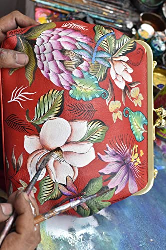 Anuschka Women’s Hand-Painted Genuine Leather RFID Blocking Accordion Flap Wallet - Crimson Garden2