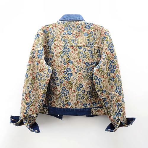 Women's Long Sleeve Floral Pattern Fancy Cropped Denim Jacket Casual Jacquard Trendy Denim Coat2
