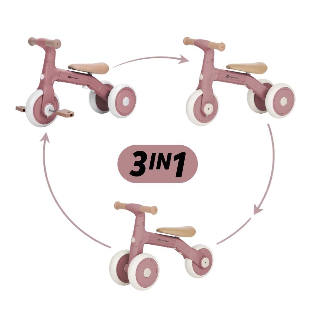 3-in-1 Kinder Laufrad ab 1 Jahr Petite&Mars Bingo – Mit Pedalen, Ultraleicht (2,3 kg), Verstellbar, Fördert Gleichgewicht & Motorik, Erste Fahrrad für Babys 12–36 Monate (Rosa)