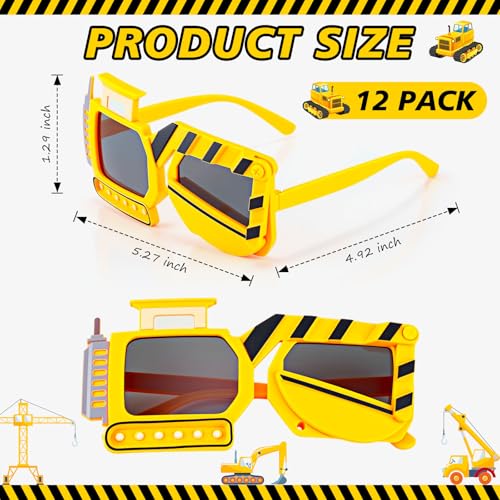 Geiserailie 12 Pcs Construction Theme Birthday Party Favor Sunglasses Dump Truck Sunglasses Decoration Engineering Excavator Photo Booth Props for Kids Birthday Party Supplies3