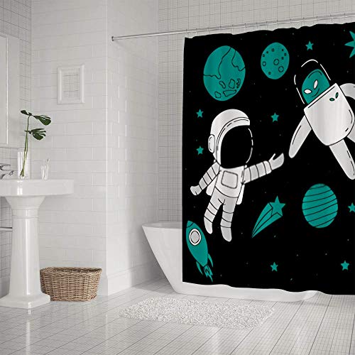 Rideau de douche astronaute et alien en polyester étanche avec crochets de fixation - 3