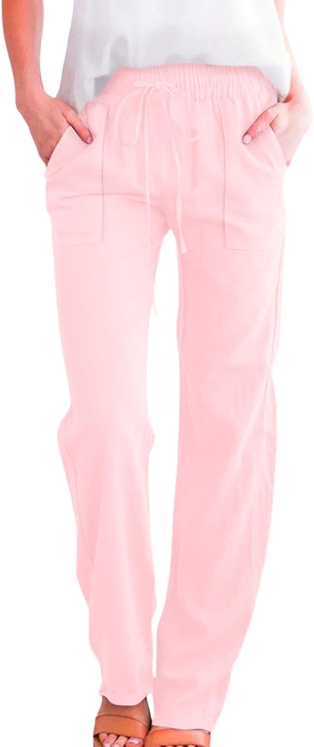 Womens Pants Casual Drawstring Elastic High Waisted Stretchy Pants Solid Lounge Breathable Trousers with Pockets Purple