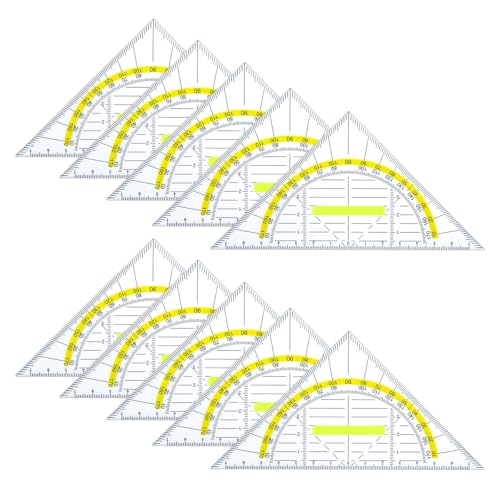 IETWATE 10 escuadras con asa, escuadras pequeñas de 16 cm, transparentes, grandes, de plástico, irrompibles, flexibles, para diseñadores, pintura, estudiantes, oficina, escuela