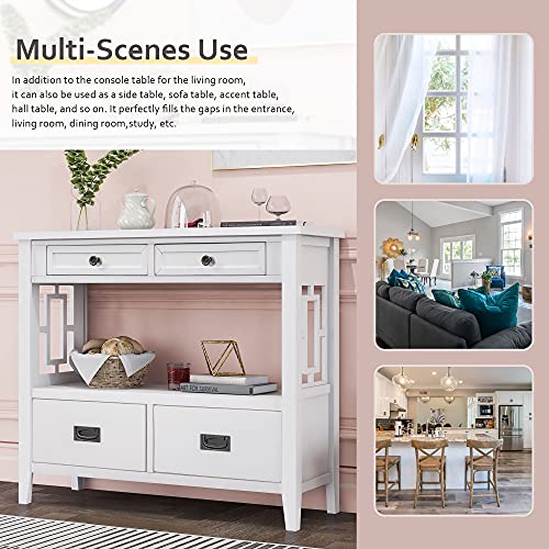 Merax Modern Wood Console Sofa Table With 4 Drawers And 1 Shelf, For Living Room, Hallway, Entryway, And Bedroom, Pure White #TOP5