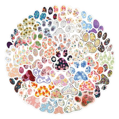 60Pcs Cute Paw Print Stickers Dog Paw Stickers for Kids Colorful Cat Dog Animals Flower Paws Sticker Bulk Cartoon Paws Sticker Vinyl Waterproof Sticker Decal for Water Bottle Laptop Envelope