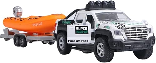 Camioneta Pickup Remolque Remolcando Lancha Rápida 2 en 1 Juego Modelo de Auto Fundido a Presión Metal Coches de Juguete de Retroceso 1/36 Vehículo