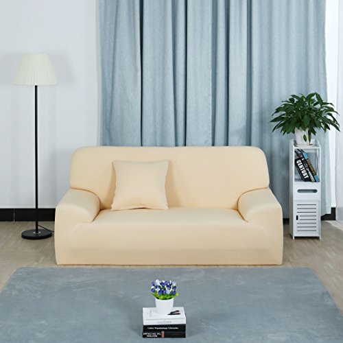 Uxcell Stretch Sofa Cover Couch Covers Solid Classic For Sofas Loveseat Armchair Universal Elastic Polyester Furniture With One Pillowcase Medium Beige #TOP1