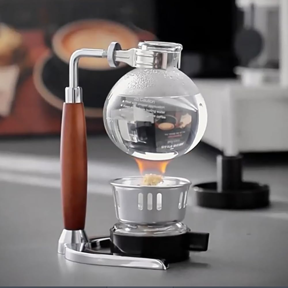Cafetera de sifón rústico con mango de madera de 5 tazas