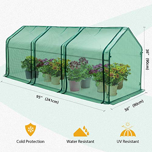 Image of EAGLE PEAK Tunnel Greenhouse Garden Green House with Roll-Up Zipper Doors, Portable 96 inchx36 inchx36 inch, Clear /Green PE Cover