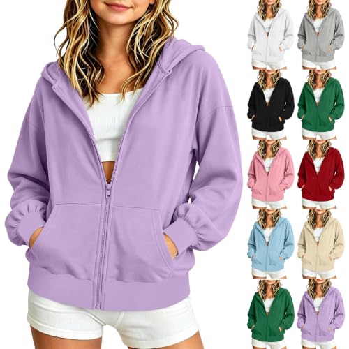 Cethrio Hoodies for Boys 14-16 Girls Zip Up Hoodie Oversized Hooded Sweatshirt Jacket Fall 2026 Fashion 5T Back to School Outfits for Girls Sudaderas Con Capucha Dressly Capsule Wardrobe Purple - image 1