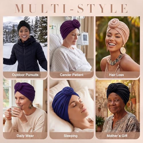 Image of SATINIOR 4 Pcs Head Wraps for Women | Soft Turban for Chemo and Hair Loss, Stretch Fabric For Most, Pre Knotted Design, African Style Head Band for Black Women
