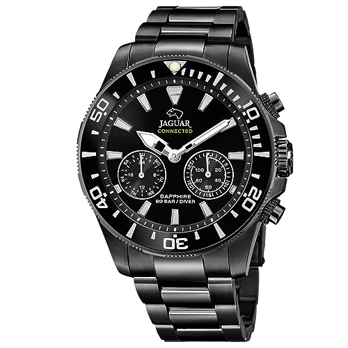 JAGUAR Reloj Inteligente Hombre Híbrido Connected de Acero Inoxidable 316l Negro - Analógico - Resistente al Agua 20 ATM J929/1 - Control Música, Cuenta Pasos, Notifica y Rechaza Llamadas