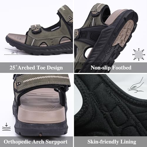 Image of Queday Mens Closed Toe Outdoor Hiking Sandals | Arch Support, 3 Adjustable Straps, Non-slip rubber outsole, Budget-friendly for beach, Daily, walking, fishing