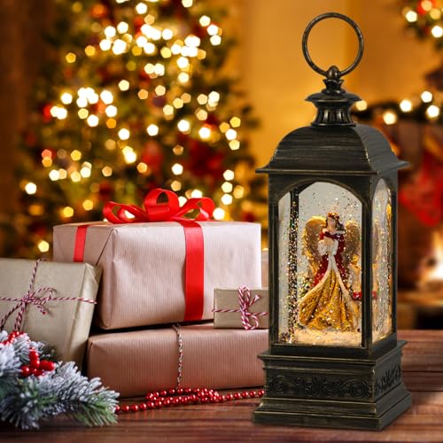 Linterna de nieve de Ángel para centro de mesa navideño con brillo USB 7