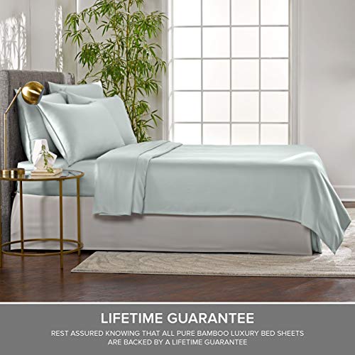 Pure Bamboo Sheets Twin Size Bed Sheets 3 Piece Set, Genuine 100% Organic Bamboo, Luxuriously Soft & Cooling, Double Stitching, 16 Inch Deep Pockets, Lifetime Quality Promise (Twin, Sea Glass) #TOP3