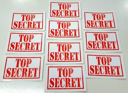 Pack of 20 - Top Secret Stickers 85mm x 55mm - for Secret Agent Spy Detective Police Childrens Activity Theme Gift Boxes