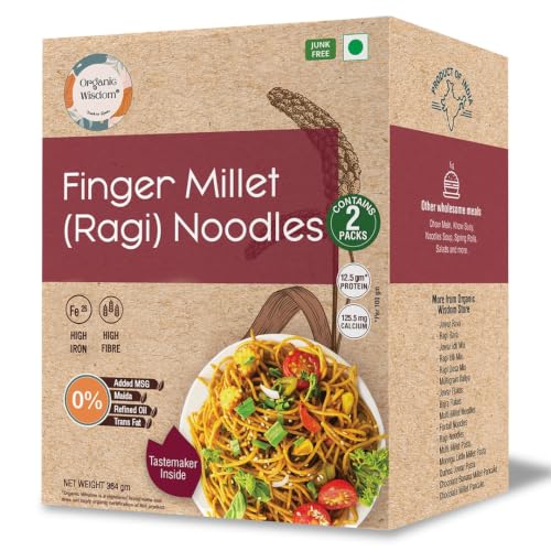 Organic Wisdom Ragi Noodles (Finger Millet) | Healthy Millet Noodles, Pack of 2 – 192g Each | No Maida, Not Fried, Sun Dried | No MSG, No Junk | High Calcium, Iron & Protein | Tastemaker Inside