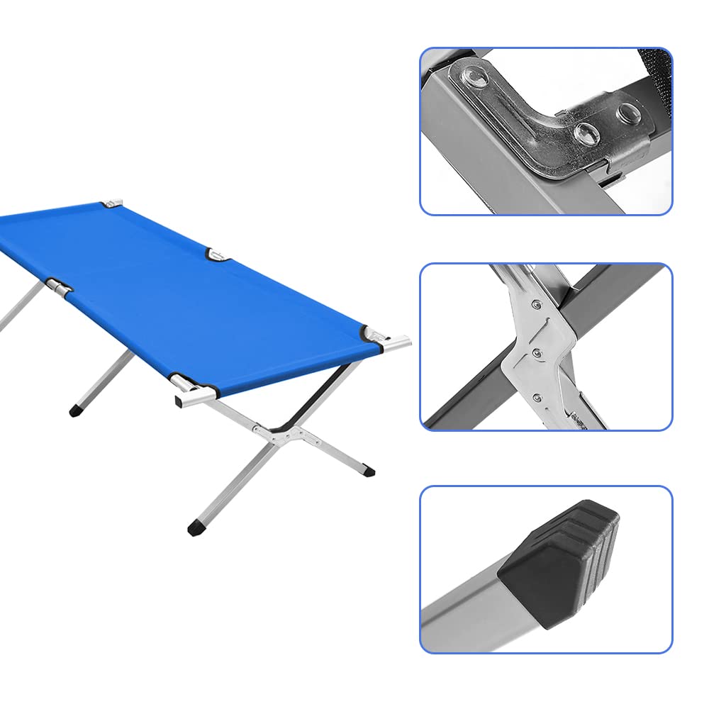 Klappbett (190 x 64 x 42 cm), Belastbar Bis 200 kg, Feldbett klappbar aus Stahlrohr und 600D Oxford-Gewebe, XL Feldbett mit Transporttasche für Camping, Garten, Büro und Reisen (Blau)