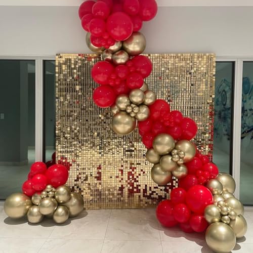 Image of 153Pcs Red and Gold White Balloons Garland Arch Kit with Stars - 22 18 12 10 5 inch Different Size Red White Metallic Gold Confetti Latex Balloon for Birthday Valentine's Day Party Decorations