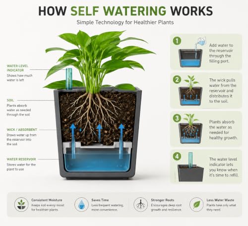 Image of Indian Discovery Self Watering Tabletop Planter| Flower Pots for Home, Terrace, Balcony, Vertical Garden Decor Flower Pots(2 PC, Grey, Square) |6 Inch UV-Resistant Plastic Plant Pots