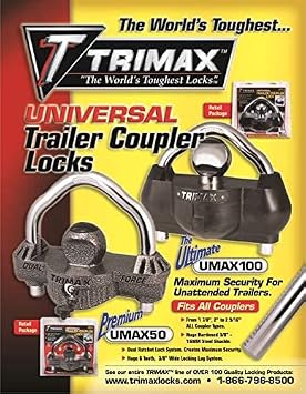 Trimax Premium Universal Die Cast Unattended Trailer Lock, Huge 9/16 Dia. Shackle UMAX50, Clam Packaging
