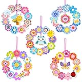 Spring Craft Bulk – Design your floral masterpiece with 25 green wreath bases (5 inches, and the finished wreath 6.29 inches) and 375 vibrant spring-themed cutouts, vibrant spring colors,tulips, roses, butterflies, owls, and bees, layer to craft uniq...